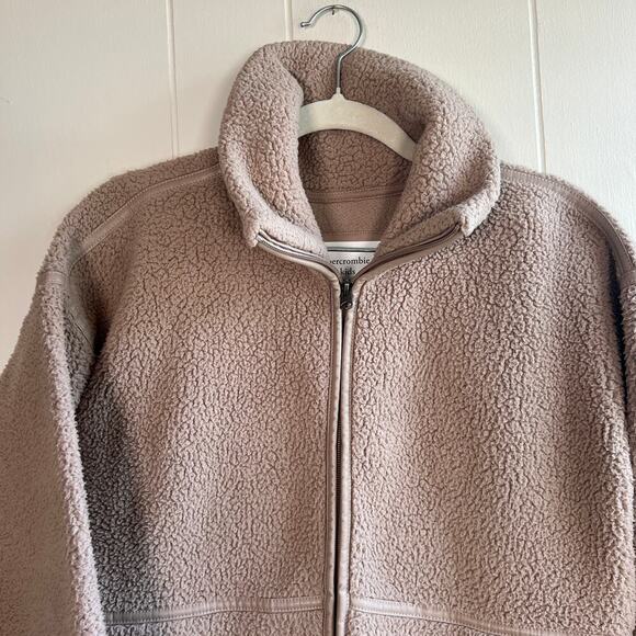 Abercrombie Kids Sherpa Fleece Camel Zip up Sweater Jacket Sz 13/14 - Picture 2 of 8